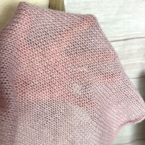 Lightweight Oblong Scarf Kid Mohair Blend Beige Pink Gray made in France - Picture 8 of 9